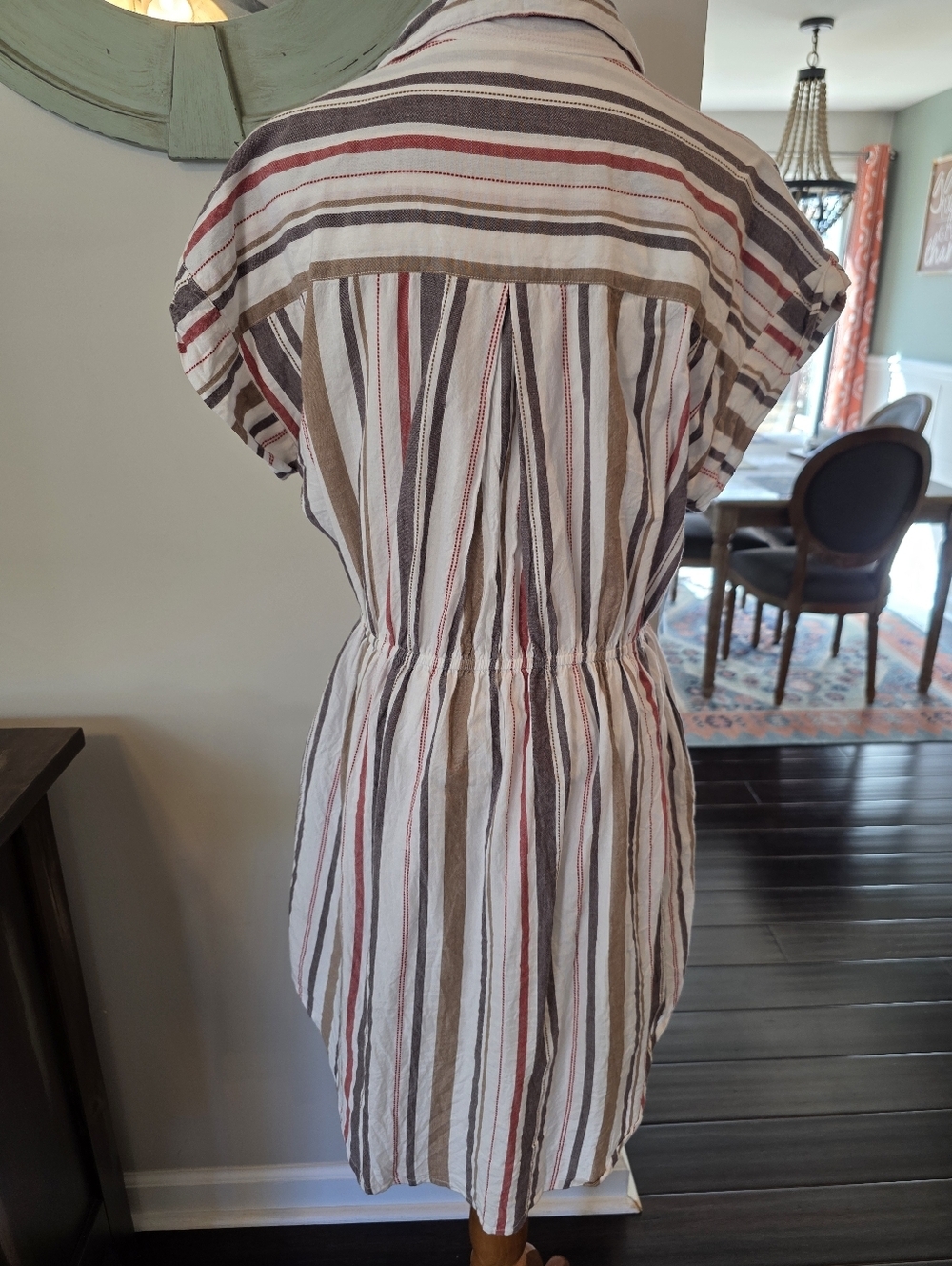 Japna Large 100% Cotton Multicolor Striped Shirt Dress Short Sleeve Button Front - Picture 8 of 12